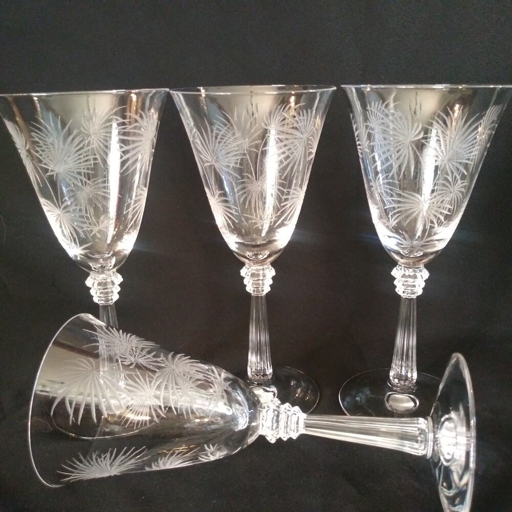4 Vintage Fostoria Crystal Water Goblets in Lido Clear
